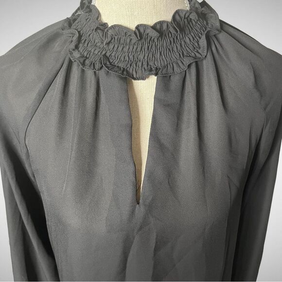 Main Strip Sheer Black High Neck Key Hole Blouse, Size Small - Picture 2 of 8